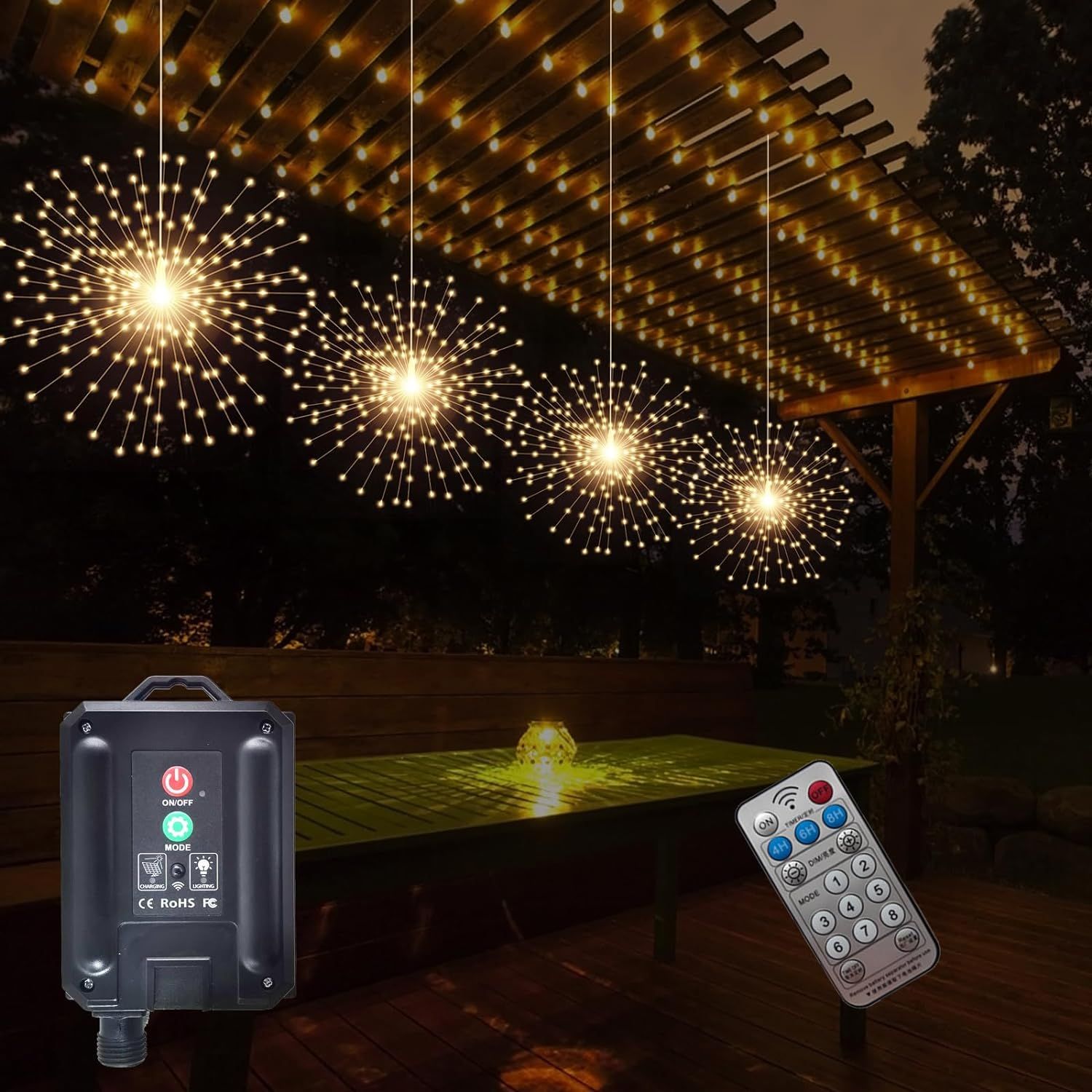 Warm White Solar Powered Copper Firework Fairy Lights