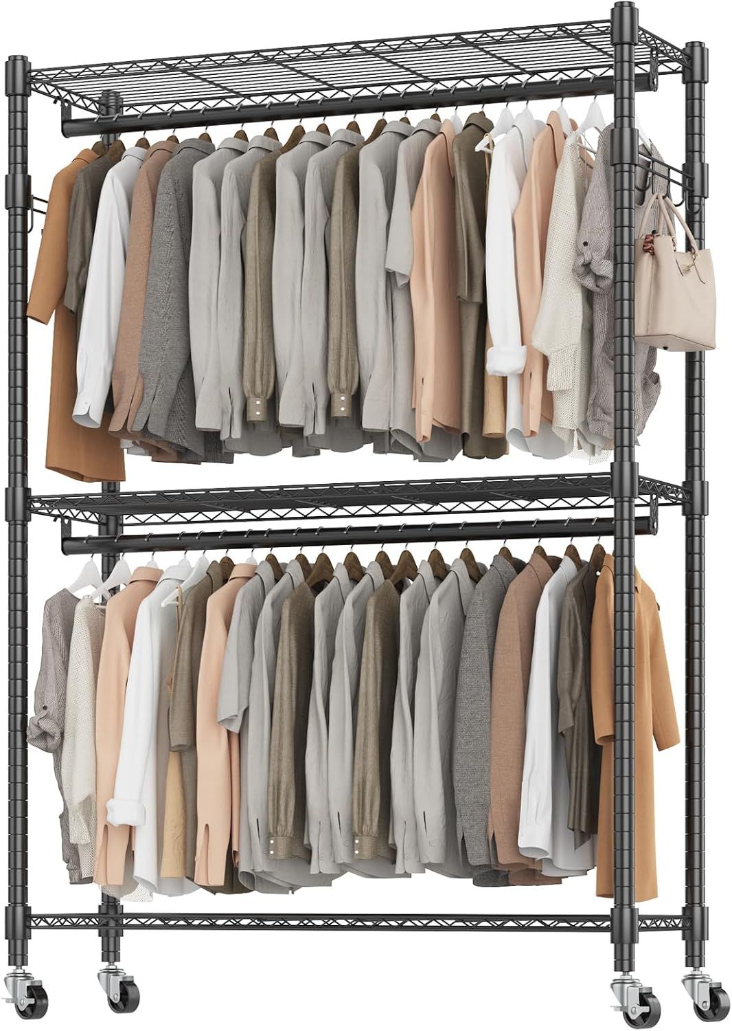 Heavy Duty Chrome Portable Garment Rack with Adjustable Shelves