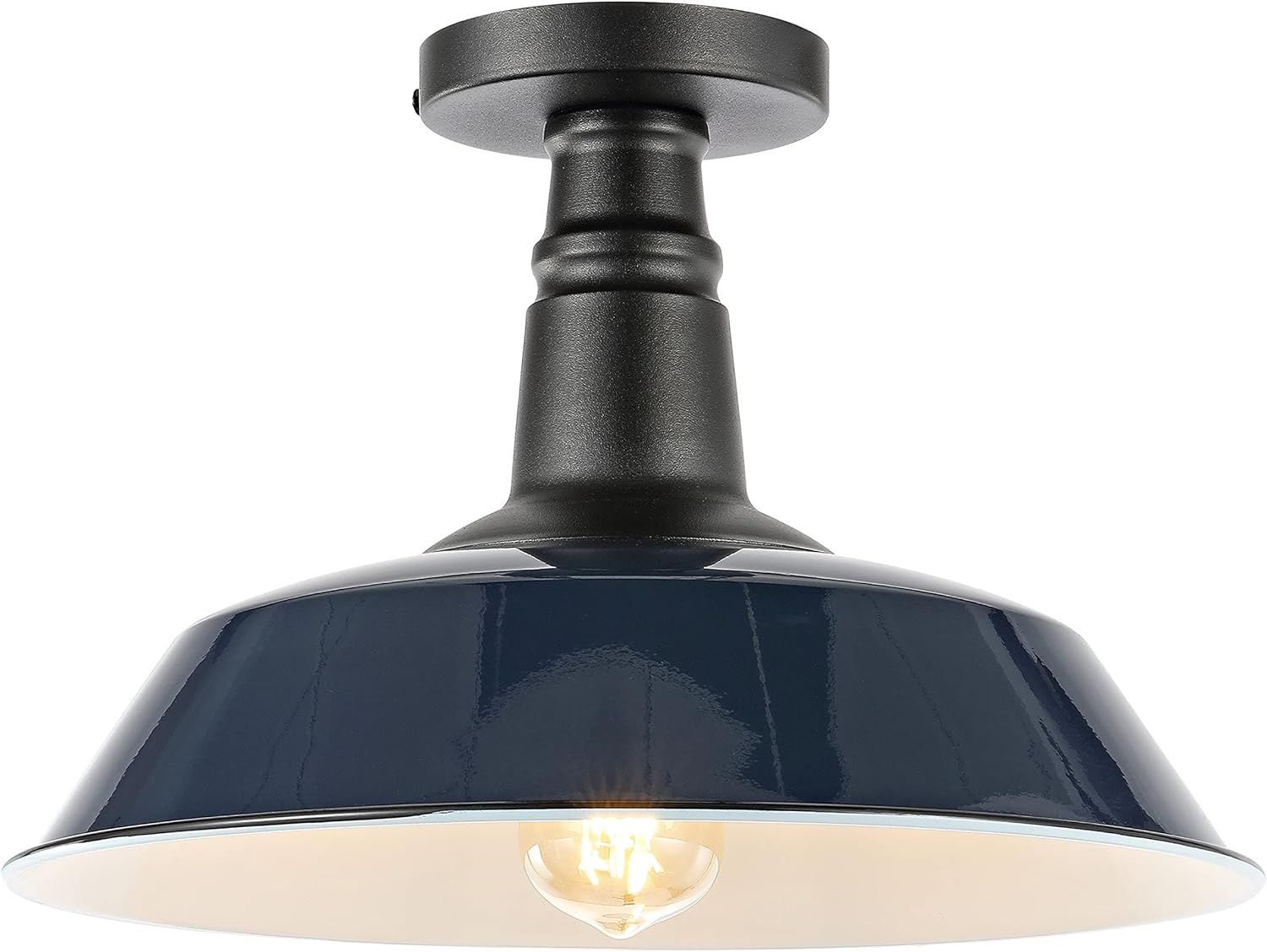 Camila 14" Navy and Black Industrial LED Semi Flush Mount