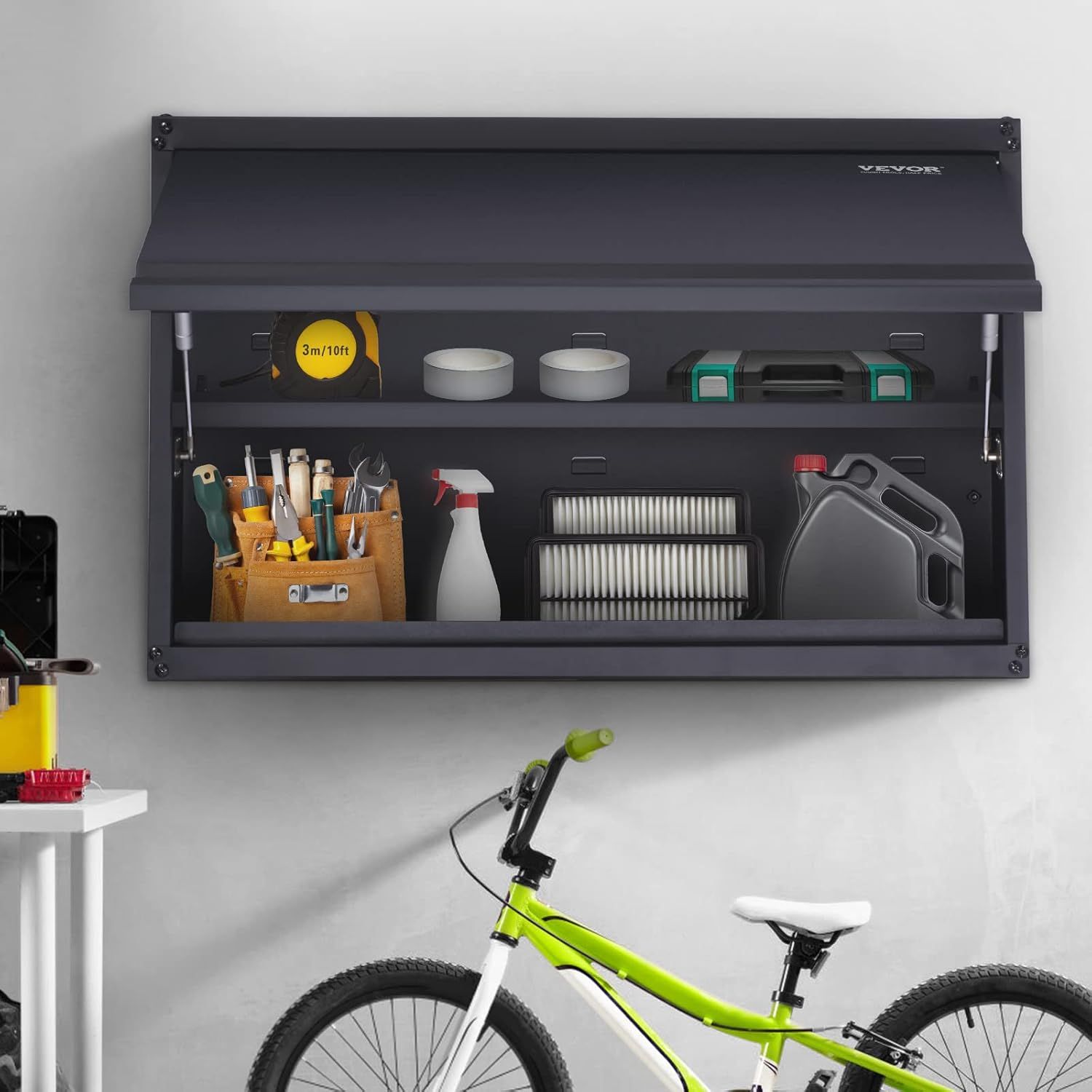 VEVOR Black Steel Wall-Mounted Lockable Garage Cabinet with Adjustable Shelves