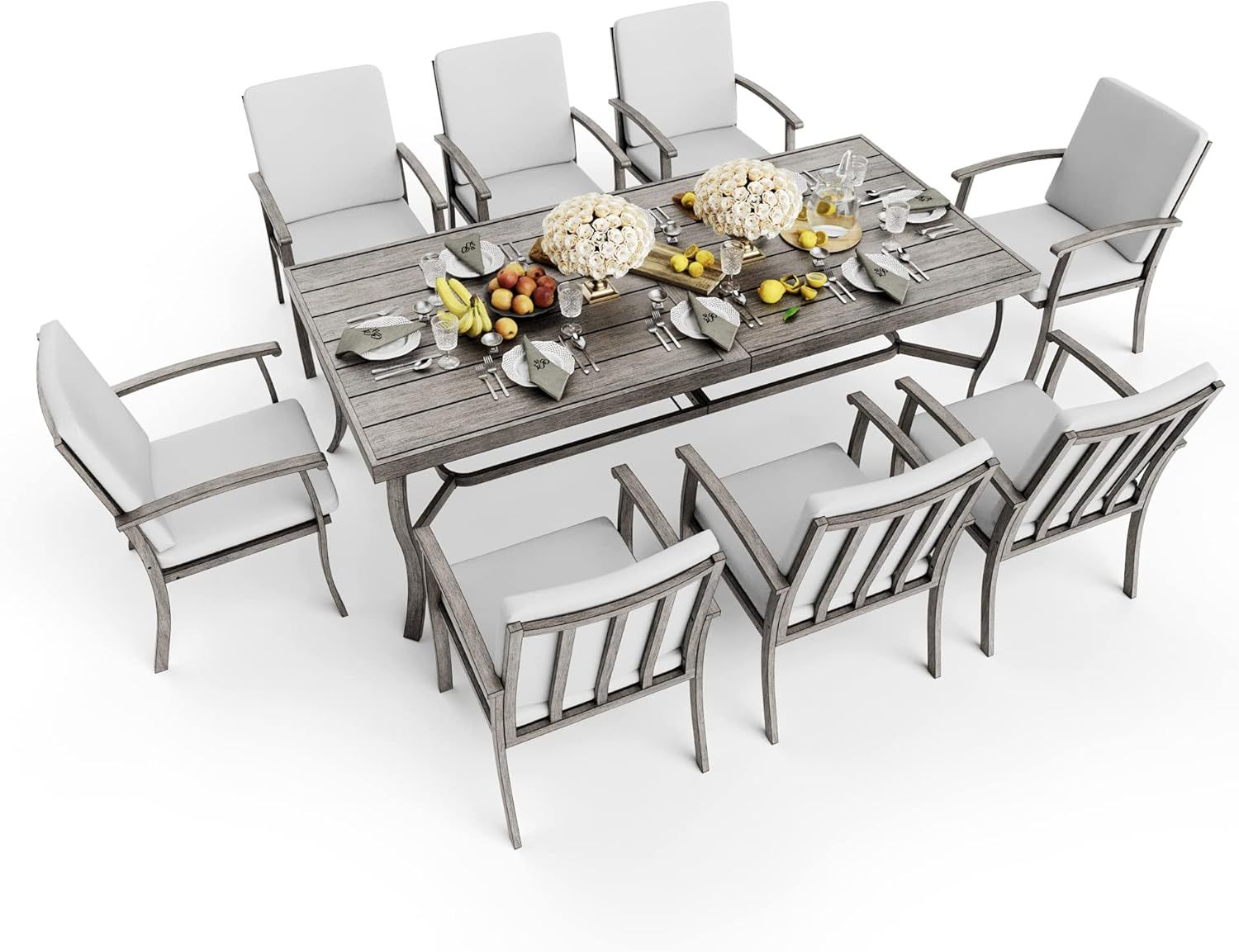 Gray Aluminum 9-Piece Outdoor Dining Set with Cushions