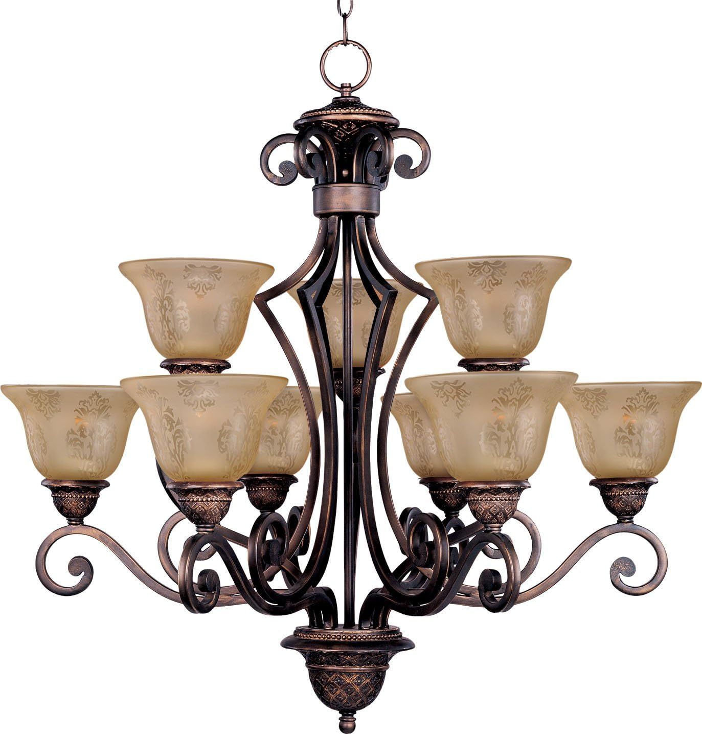 Oil Rubbed Bronze 9-Light Chandelier with Amber Glass Shades