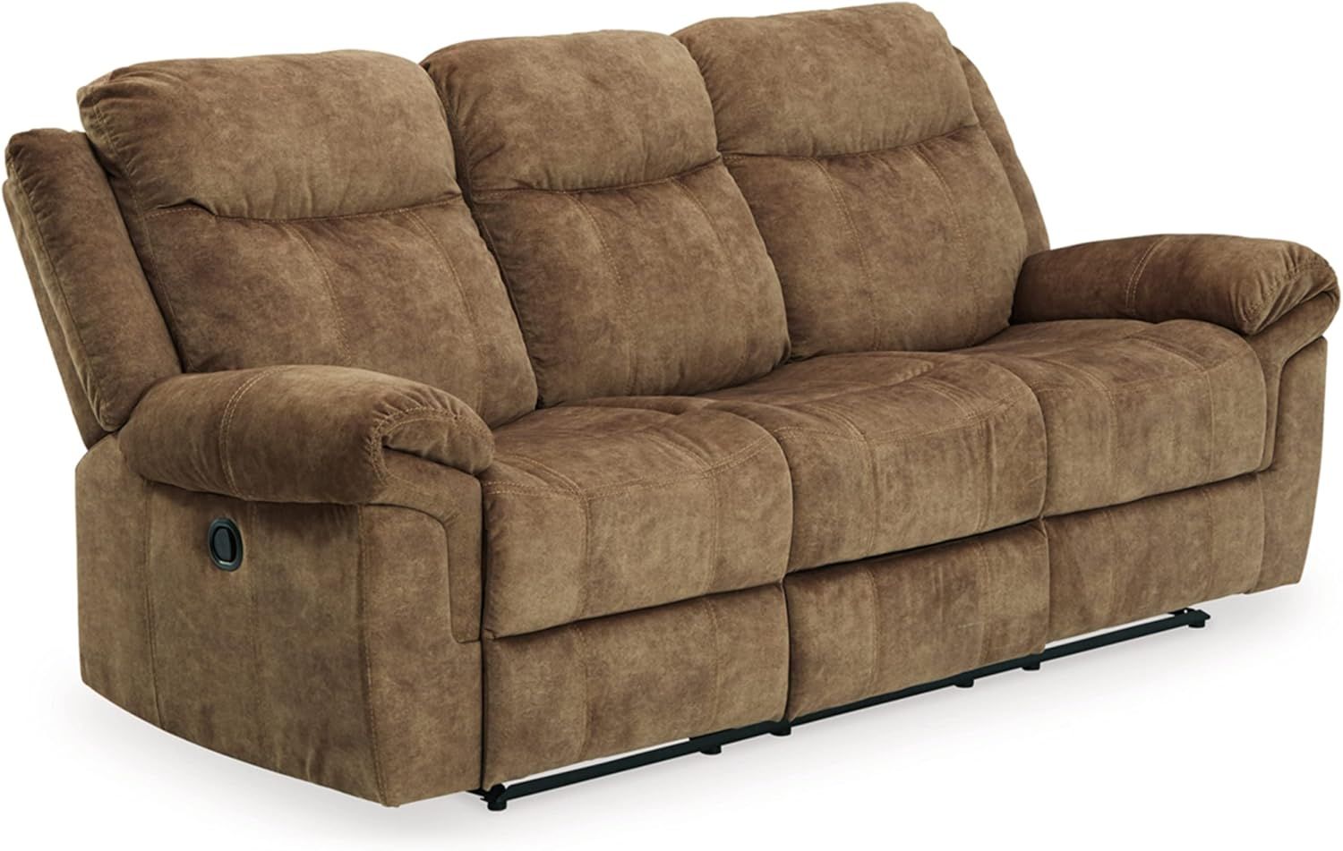 Nutmeg Brown Velvet Manual Reclining Sofa with Cup Holders