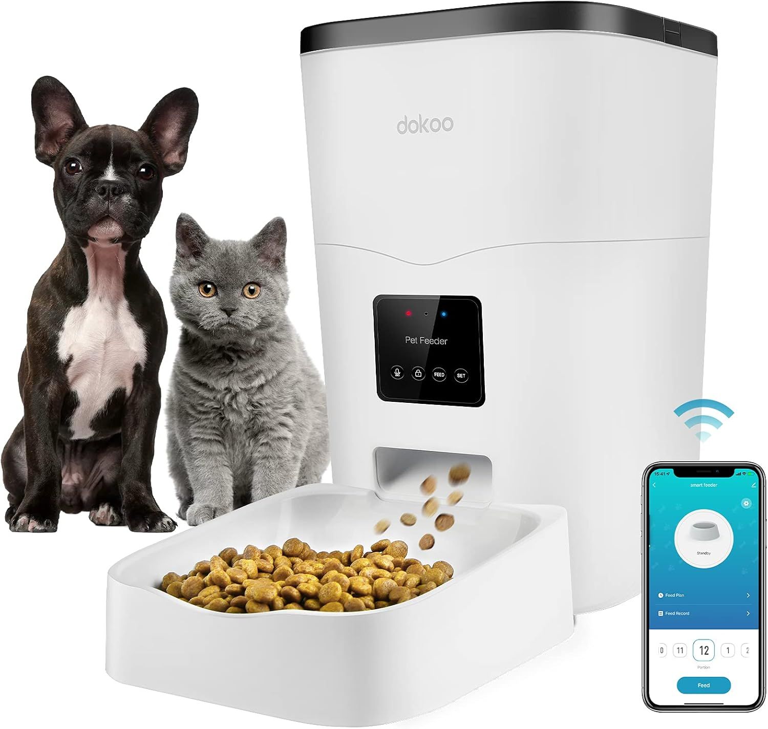 White Automatic WiFi Pet Feeder with Voice Recording