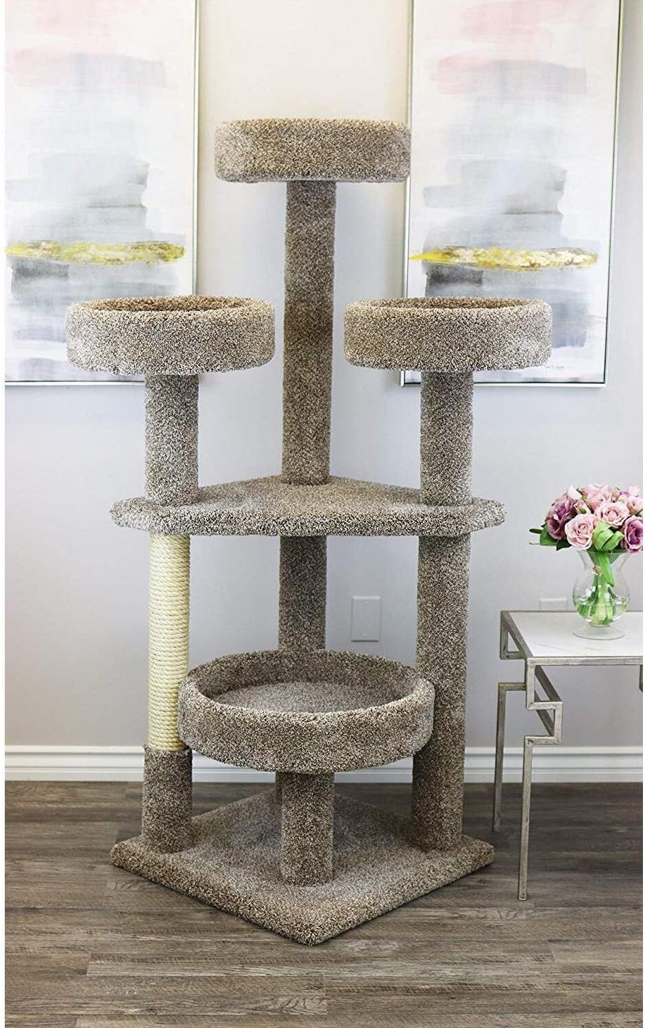 Extra Large Beige Carpet and Sisal Cat Tower