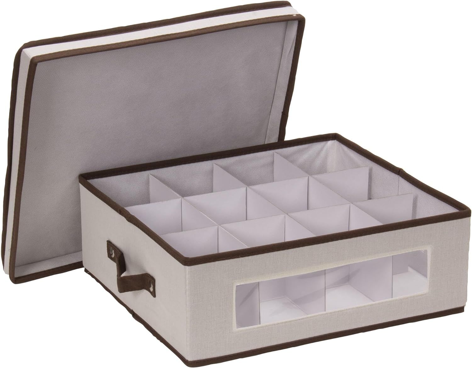 Gray Fabric Lidded Storage Bin with Dividers