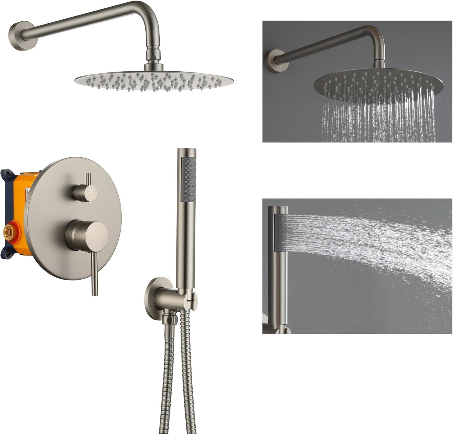 Brushed Nickel Dual Shower System with Handheld and Rainfall Head