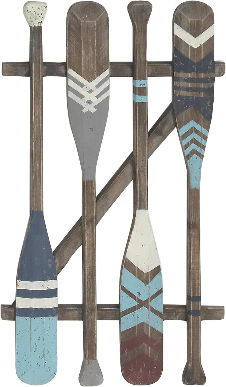 Brown and Blue Fir Wood Canoe Oar Wall Decor