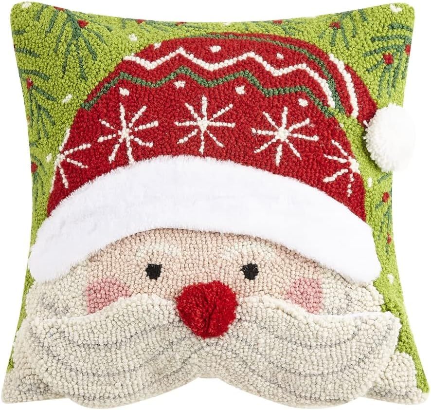 14'' Green and Red Wool Santa Hook Pillow