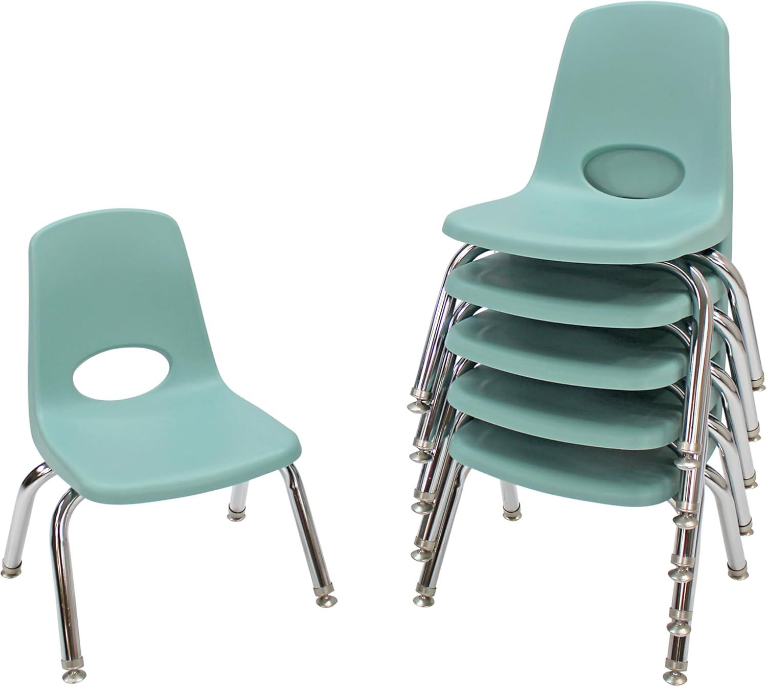 Seafoam Plastic Stackable Student Chairs with Chrome Steel Legs, Set of 6