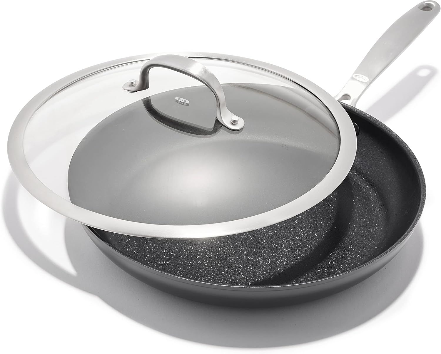 12-Inch Black Aluminum Nonstick Frying Pan with Glass Lid