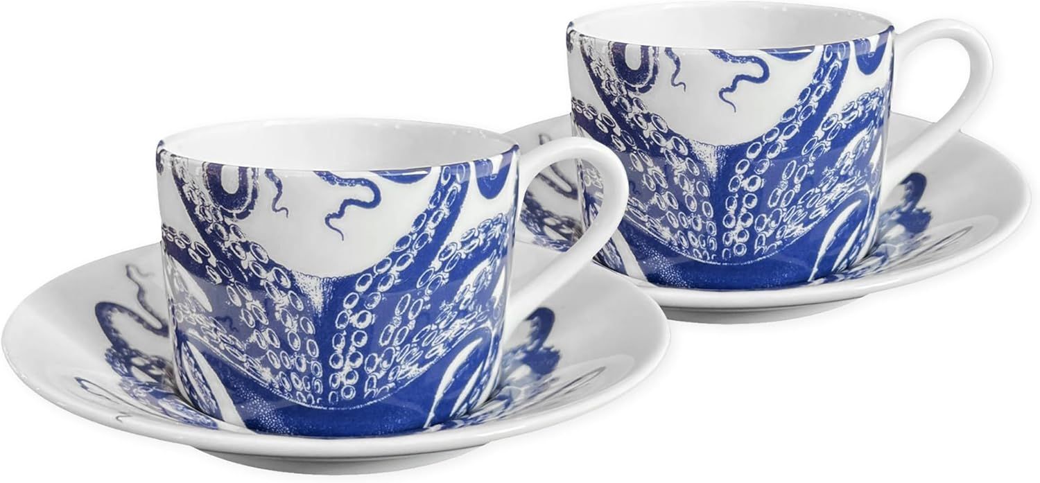 Lucy Blue and White Porcelain Teacup and Saucer Set