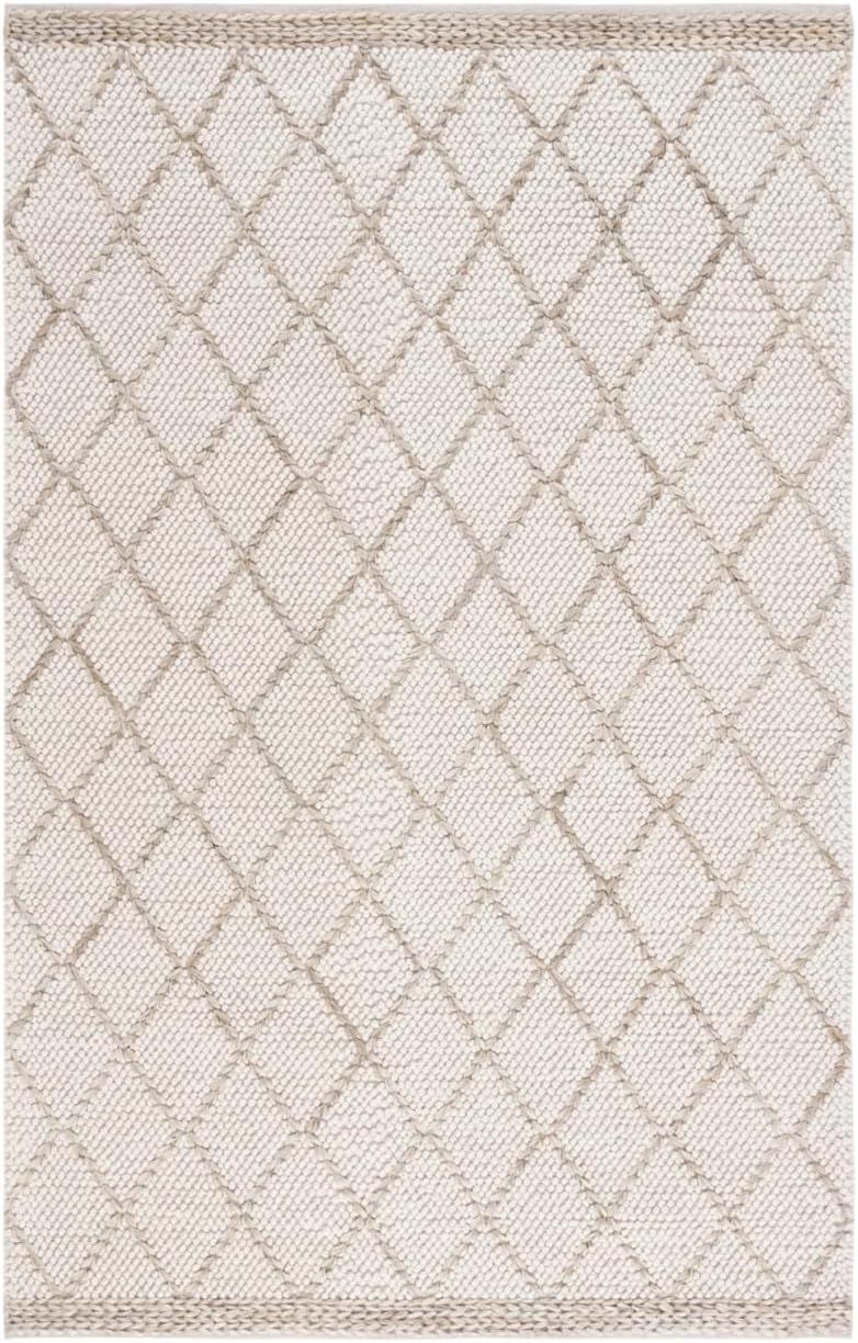 SAFAVIEH Natura Collection Area Rug - 9' x 12', Ivory & Natural, Handmade Farmhouse Boho Trellis Wool, Ideal for High Traffic Areas in Living Room, Bedroom (NAT223A)