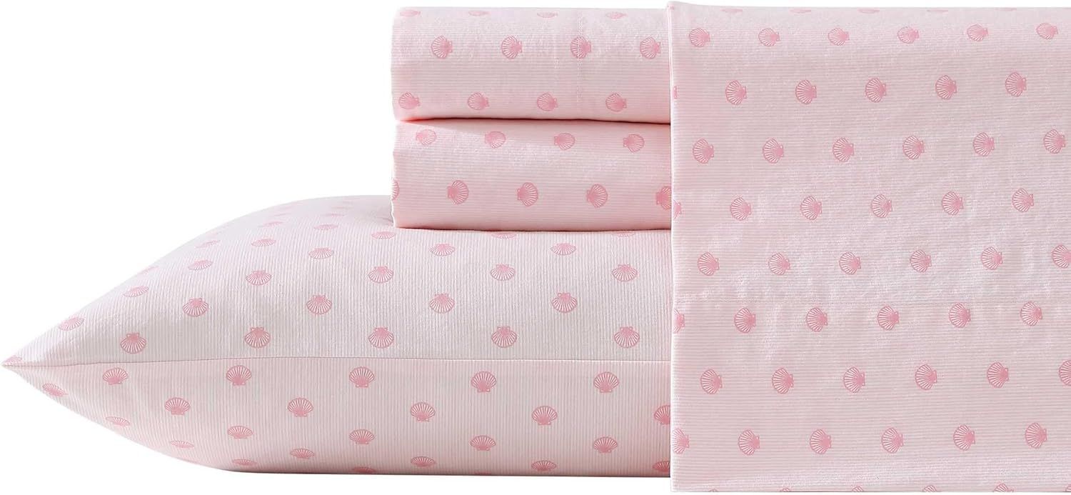 Pink Cotton Percale Embroidered Full Sheet Set