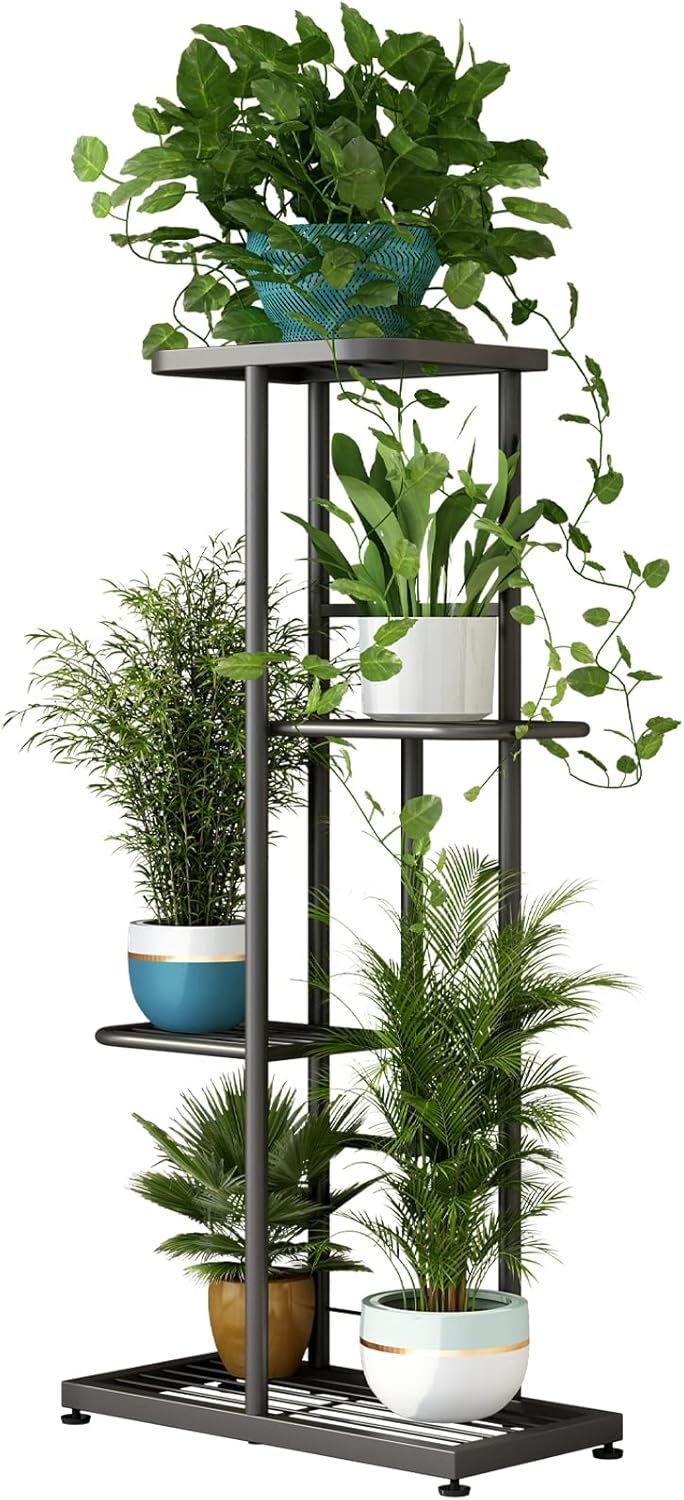 Dark Grey 4-Tier Metal Indoor Outdoor Plant Stand