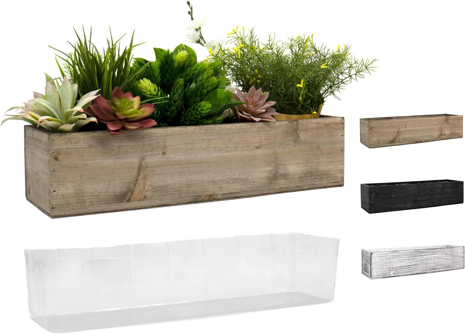 Rustic Brown Wooden Rectangular Planter Box with Liner