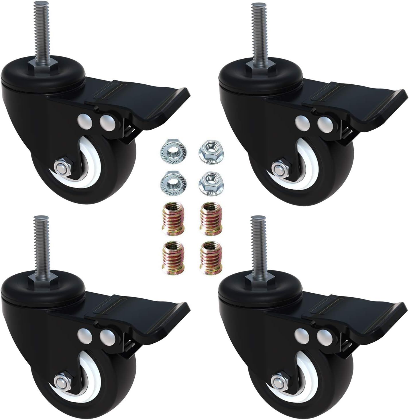 Heavy Duty Black 2" Swivel Stem Casters with Brake Lock