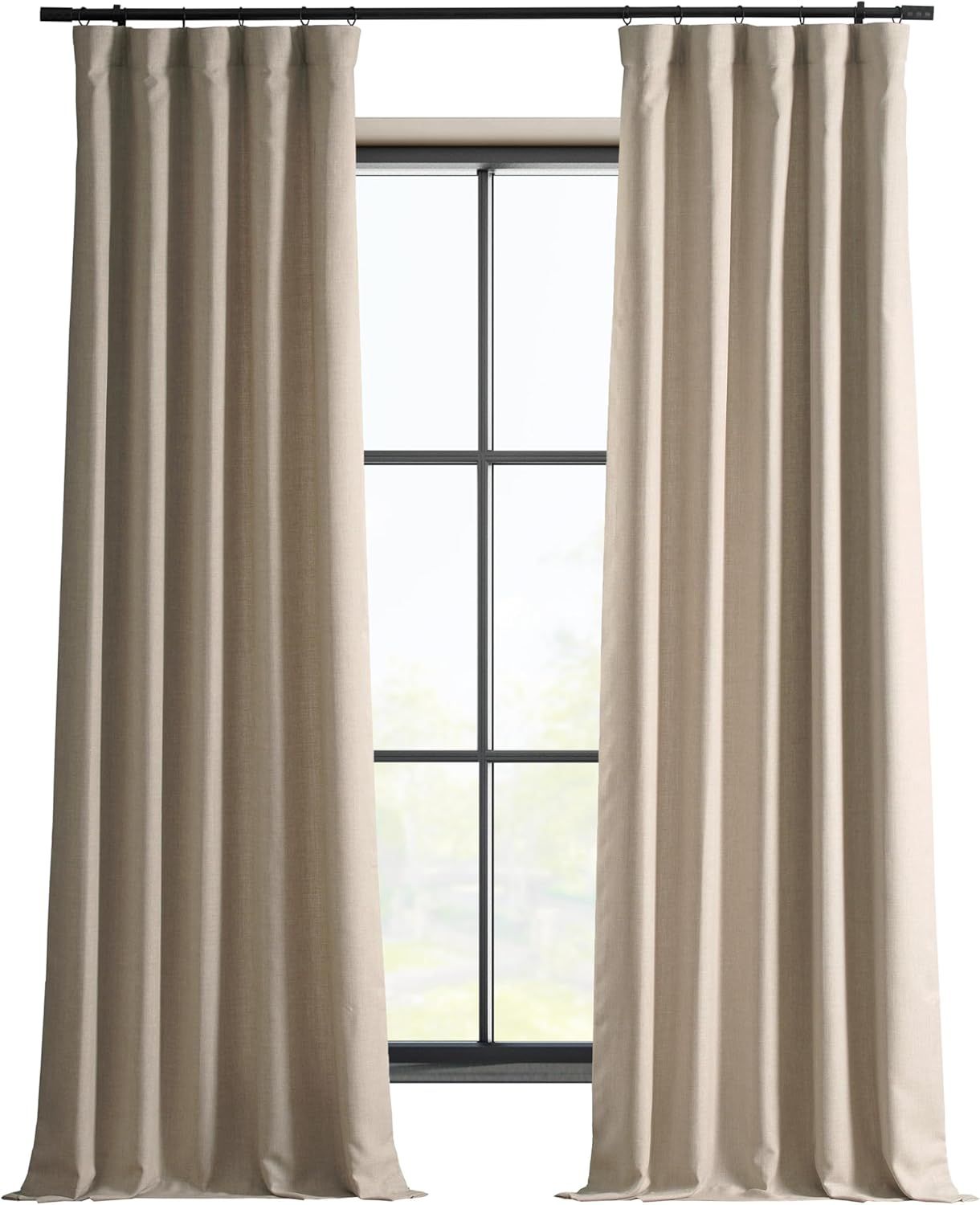 Sepia Beige Room-Darkening Faux Linen Curtains 96"