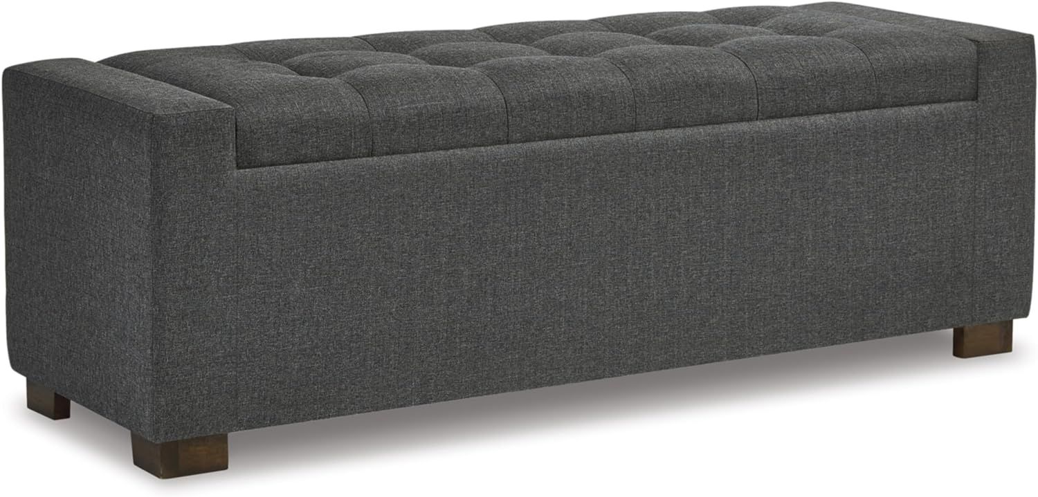 Transitional Charcoal Gray Tufted Storage Bench with Brown Wood Legs