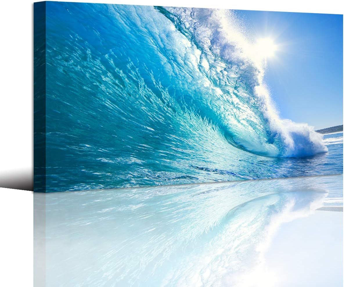 Blue Ocean Wave Surfing Sea Canvas Print, 48" x 24"