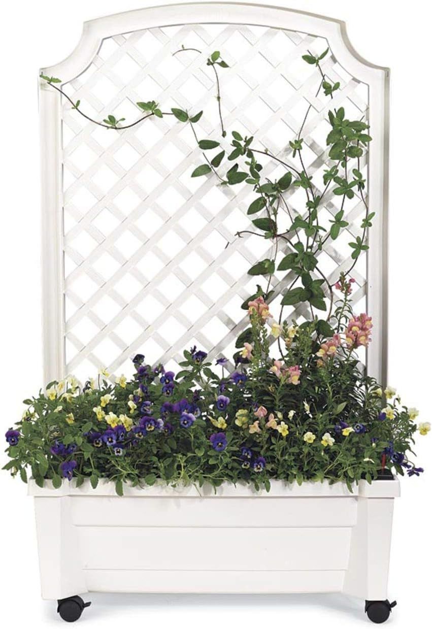 White Polyethylene Planter with Trellis and Self-Watering Reservoir