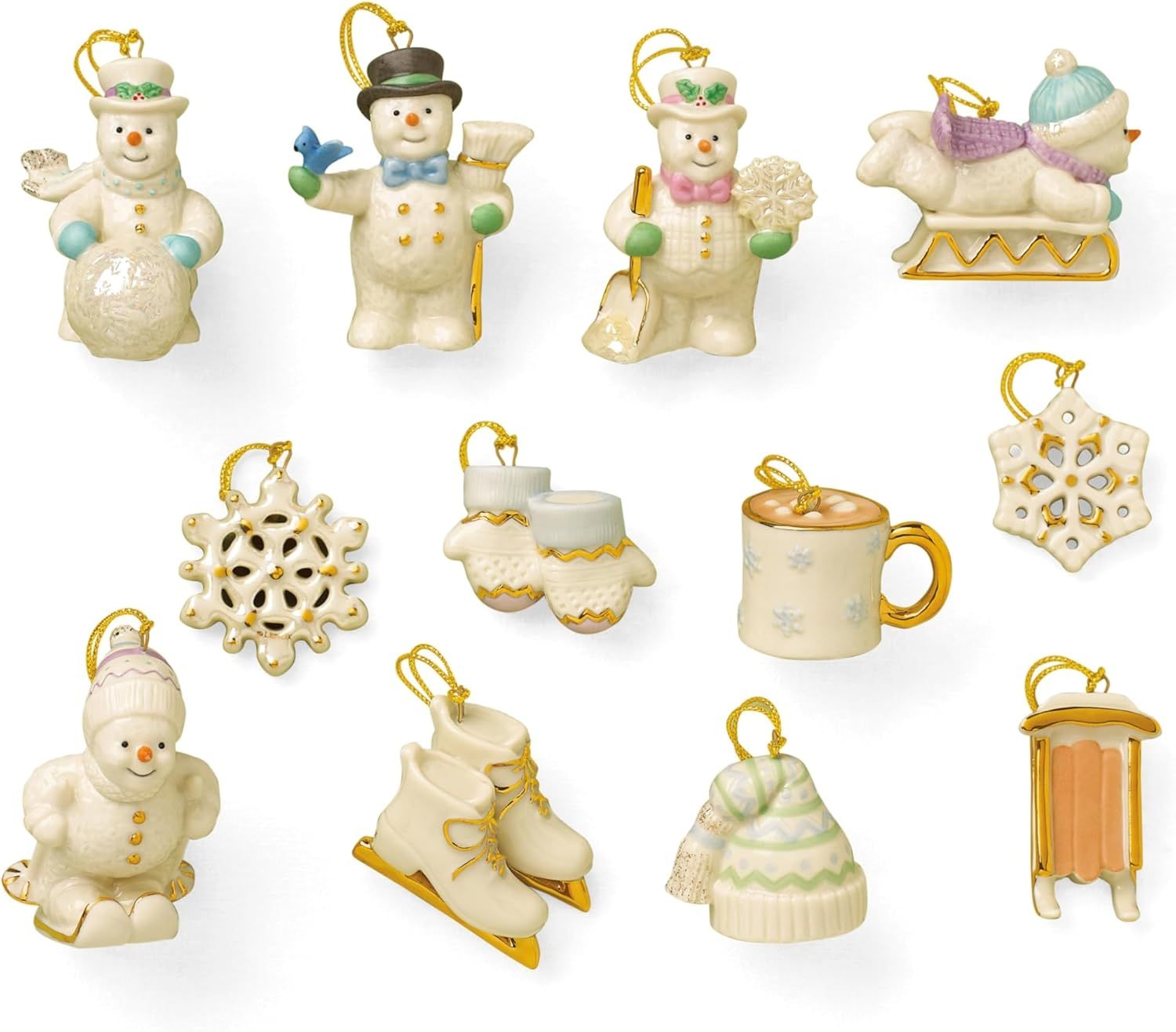 Snow Pals Hand-Painted Porcelain 12-Piece Ornament Set