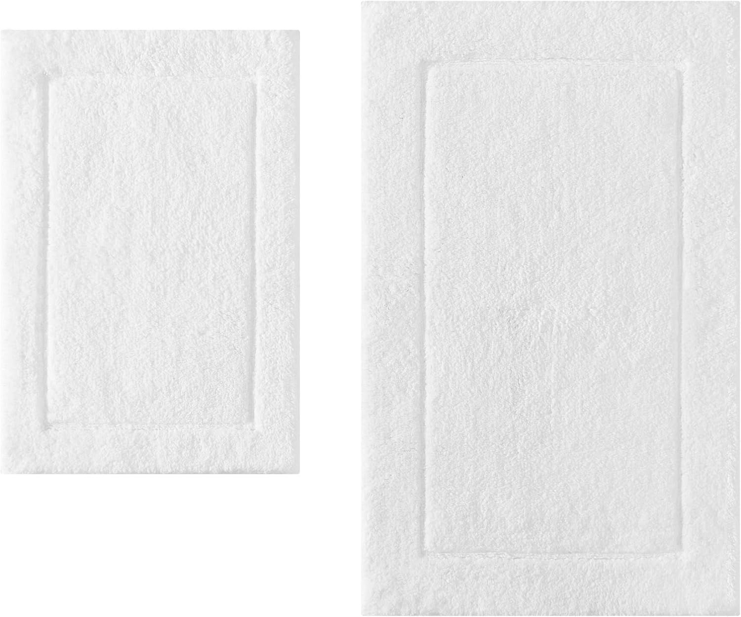Essence White Cotton Rectangle Bathroom Rug Set, 2-Piece