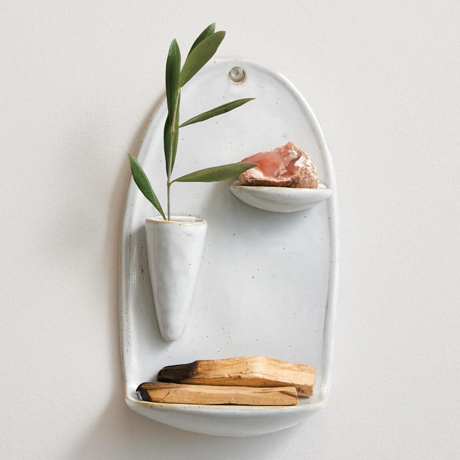 White Ceramic Wall Vase with Two Shelves