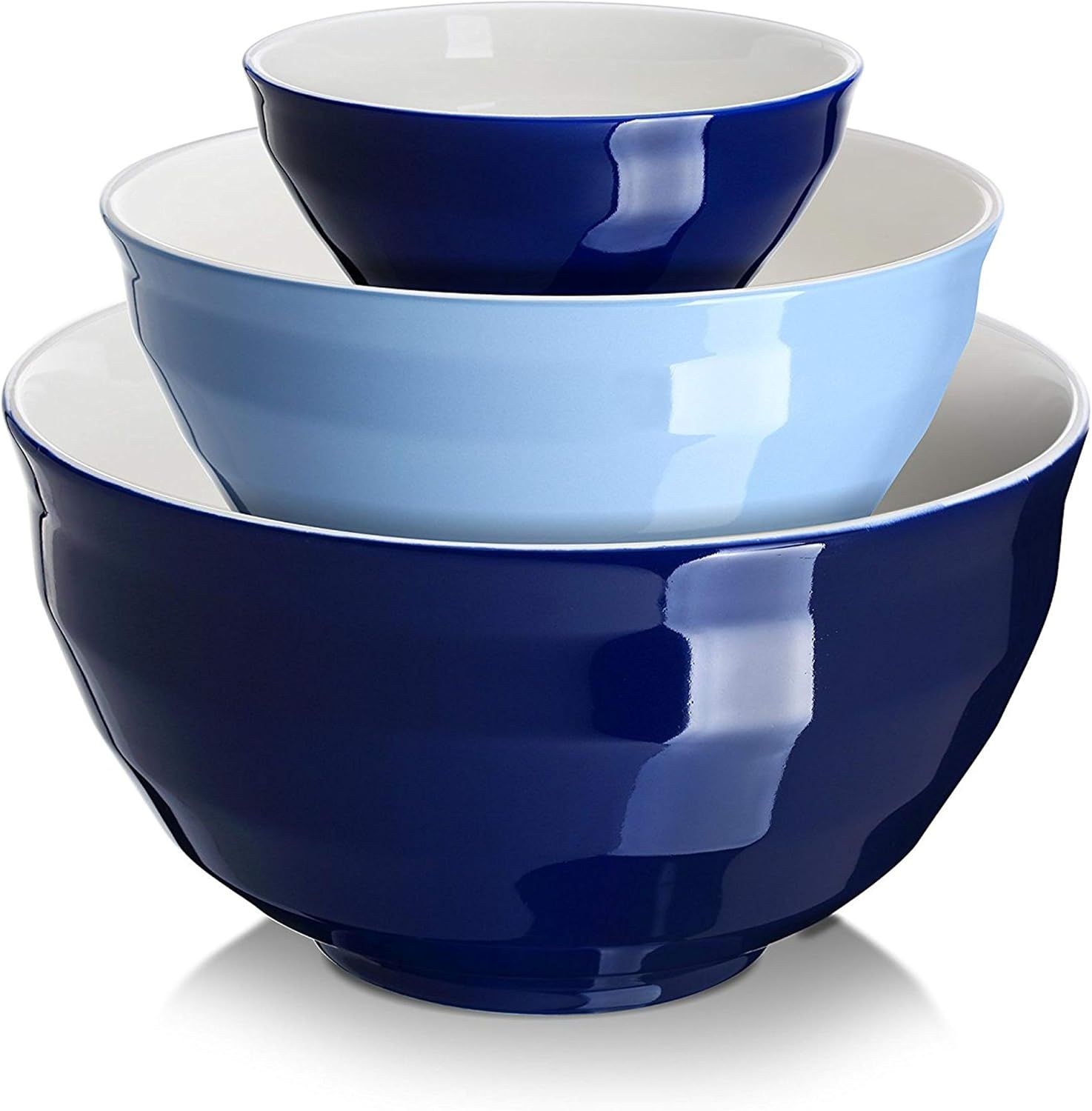 Blue Porcelain Round Nesting Mixing Bowl Set, 3-Piece