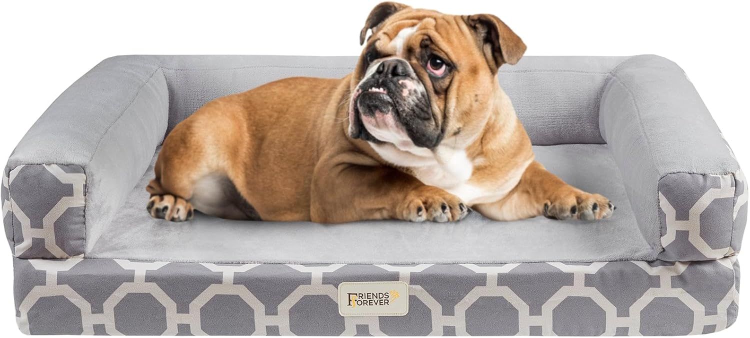 Medium Gray Orthopedic Dog Bed with Bolster and Removable Cover