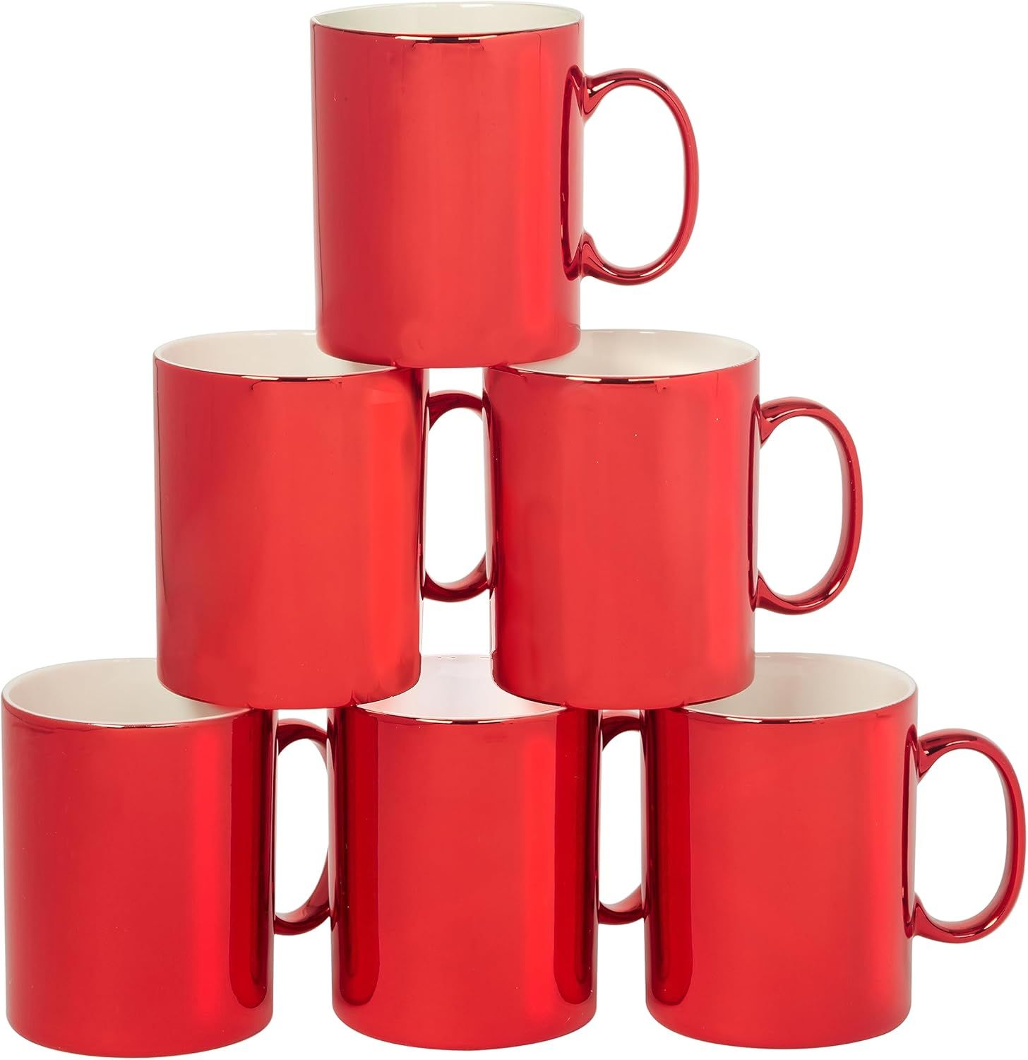 Holiday Red Ceramic Christmas Mugs, Set of 6, 16 oz