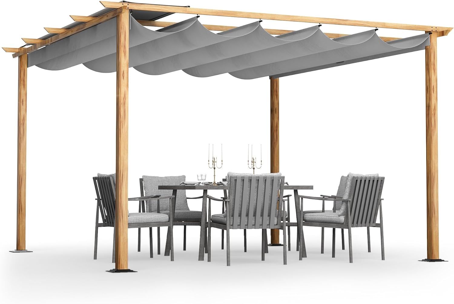 12' x 12' Woodgrain Aluminum Pergola with Gray Canopy