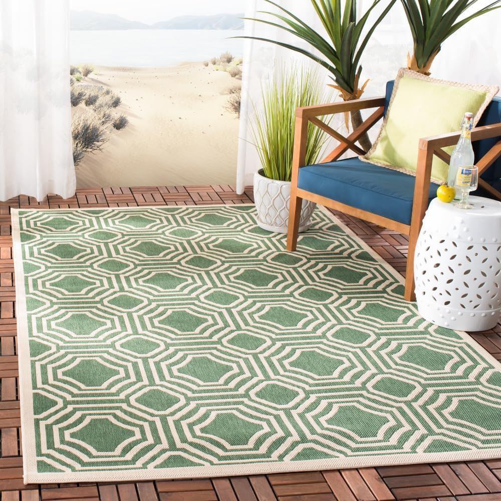 Contemporary Green Geometric 79" Synthetic Indoor/Outdoor Rug