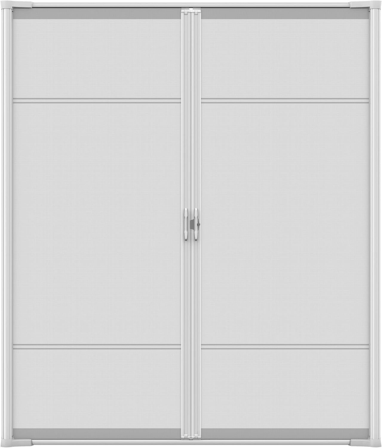 White Aluminum Full-View Retractable Double Screen Door 72" x 80"