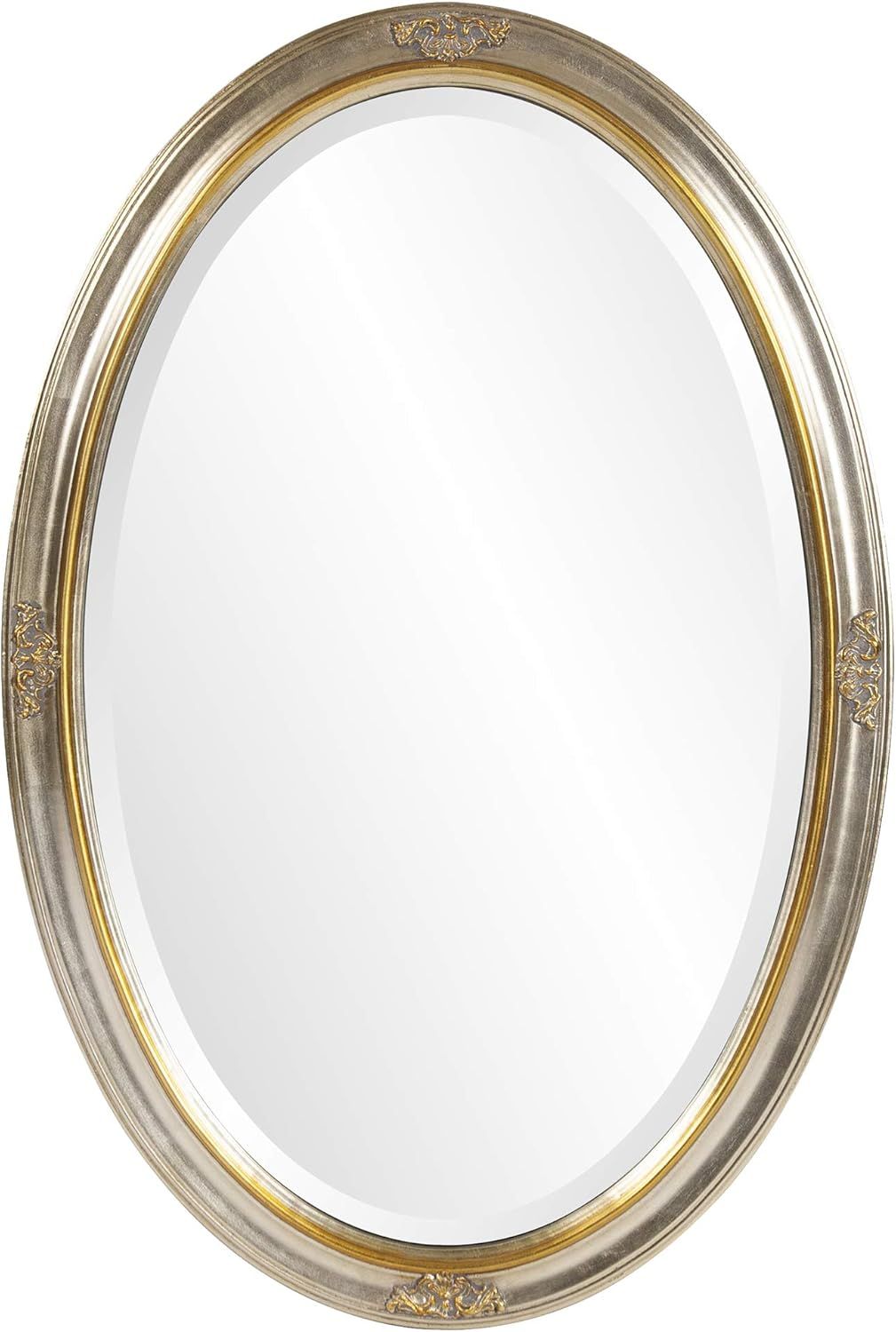 Carlton Traditional Oval Wall Mirror with Gold Leaf Inset, 18x28 Inch