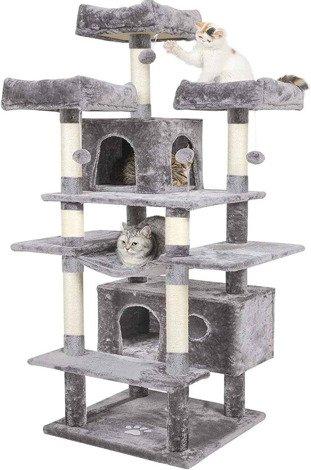 67" Light Gray Plush and Sisal Multi-Level Cat Tree