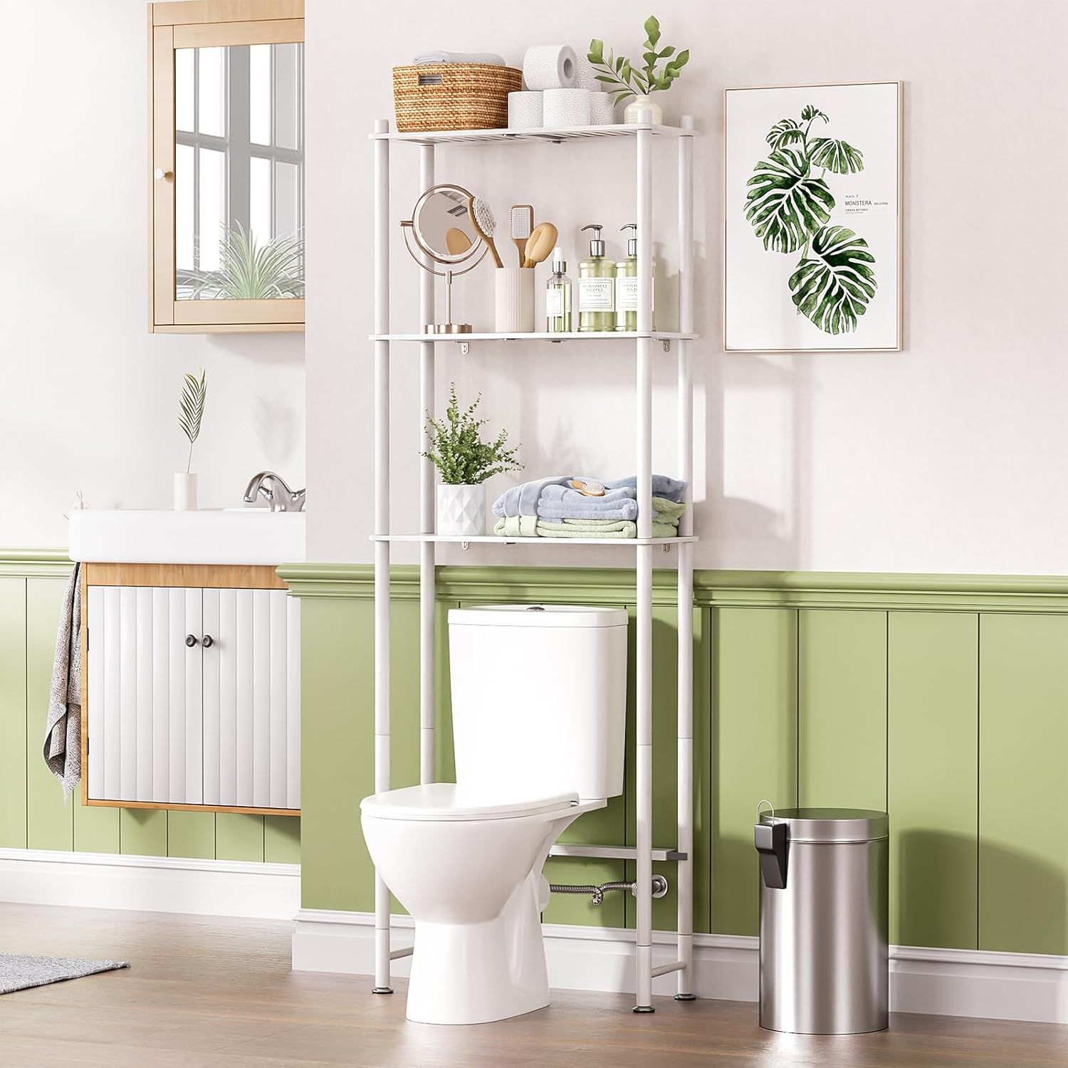 White Adjustable Bamboo Over-the-Toilet Storage Shelf
