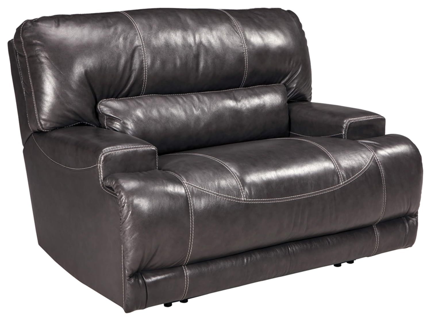 Gray Leather and Metal Oversized Recliner