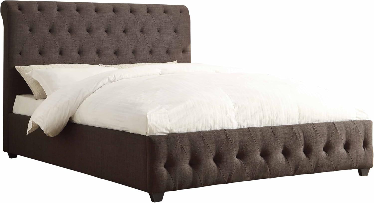 Baldwyn Dark Grey Linen Upholstered California King Panel Bed with Tufted Headboard