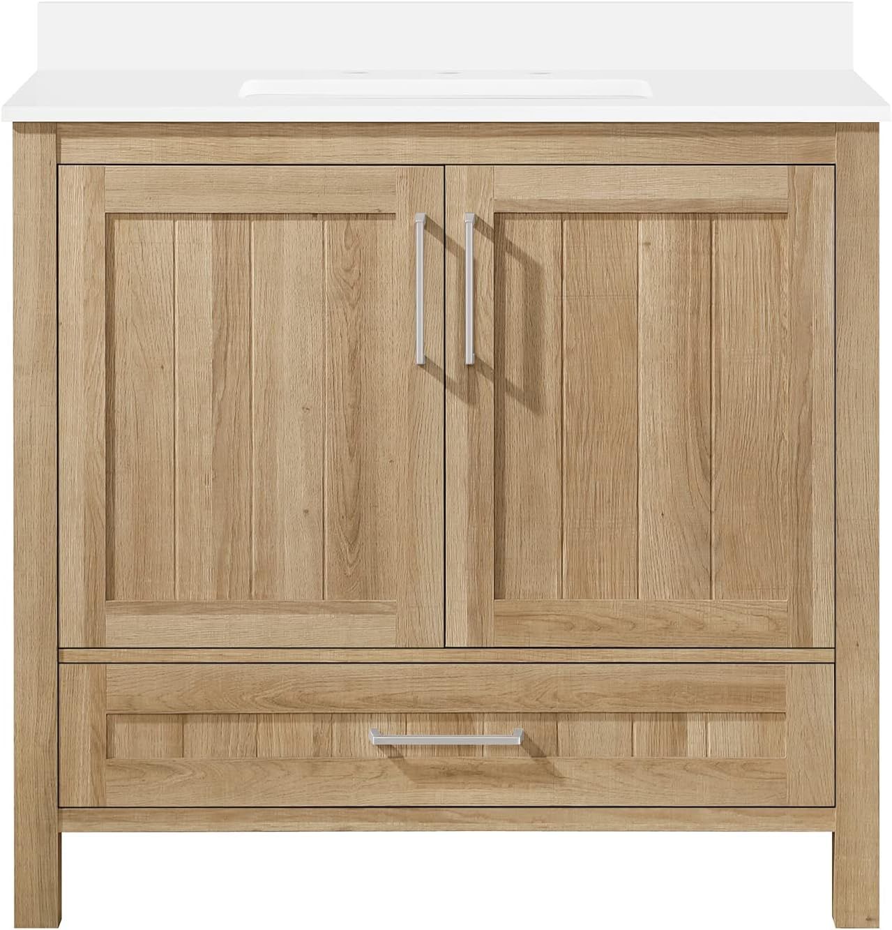 Kansas 36" White Oak Single Sink Bathroom Vanity with Ceramic Top