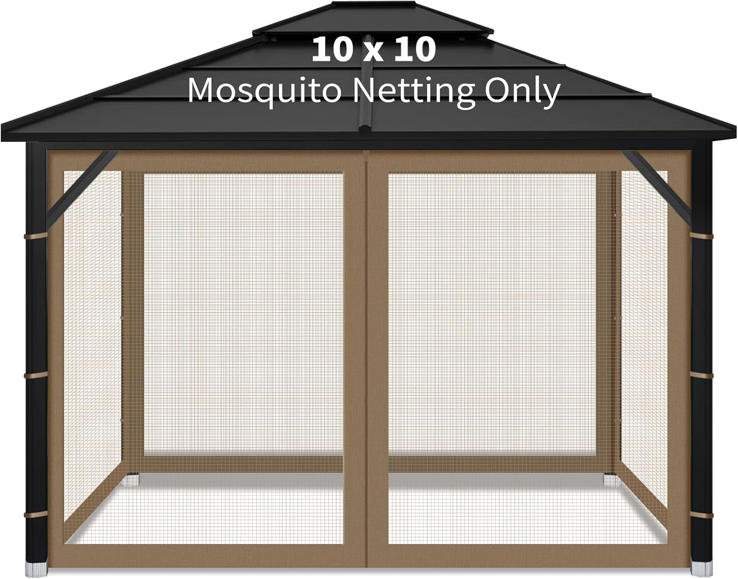 Brown 10x10 Waterproof Gazebo Mosquito Netting with Zipper