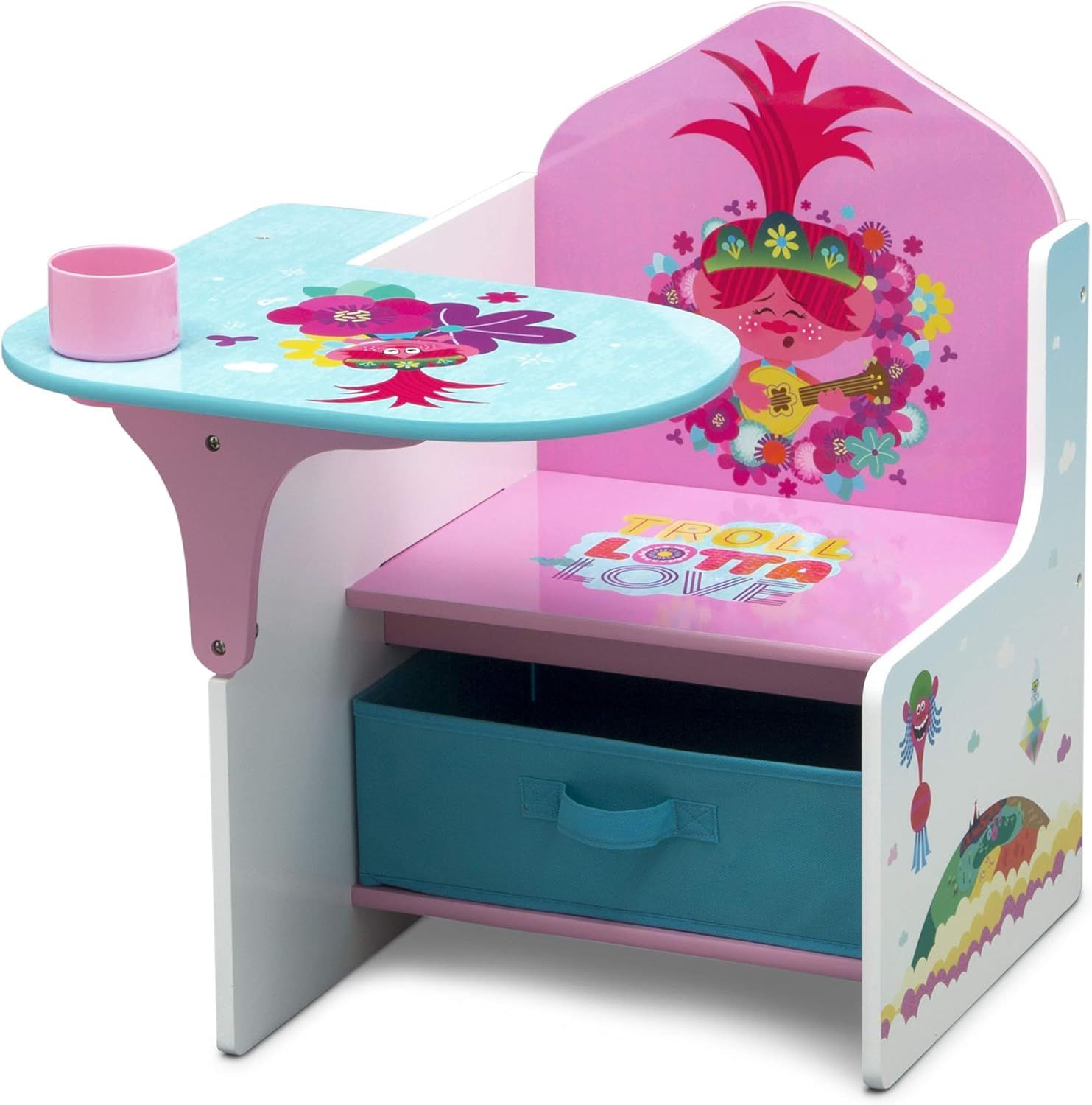 Pink and Blue Trolls World Tour Kids Chair Desk with Storage Bin