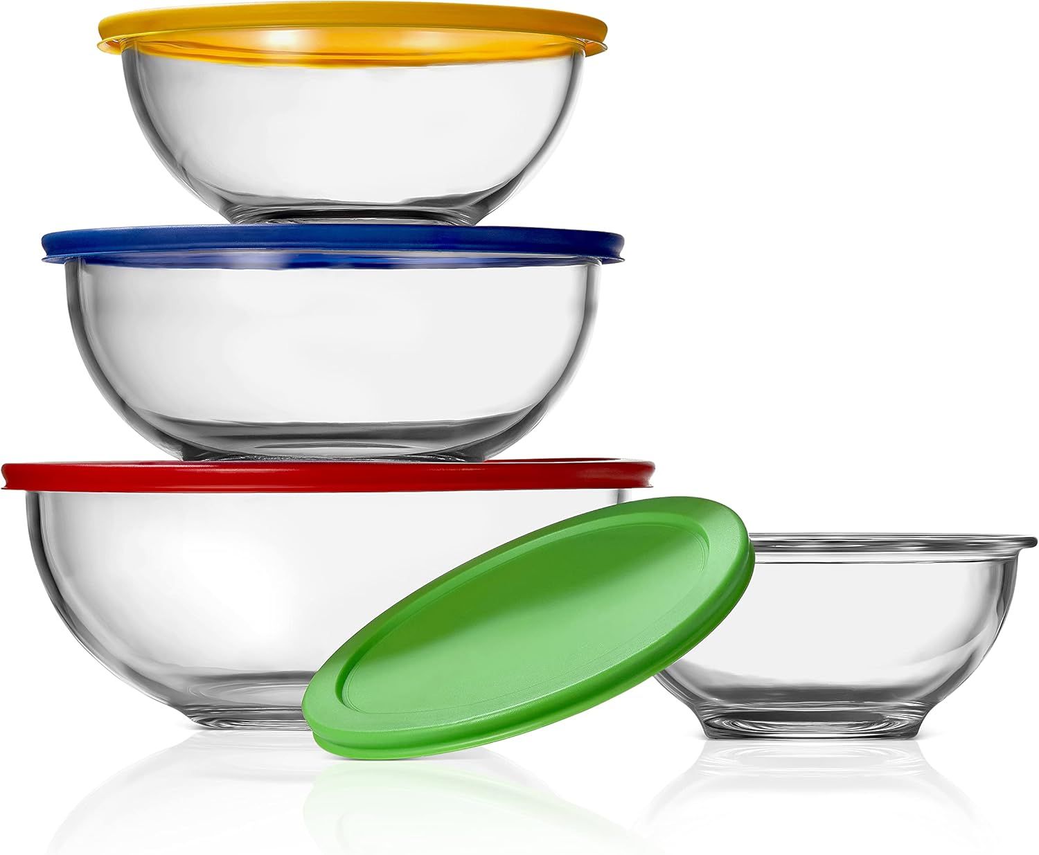 Colorful Lid Glass Mixing Bowl Set with 4 Sizes