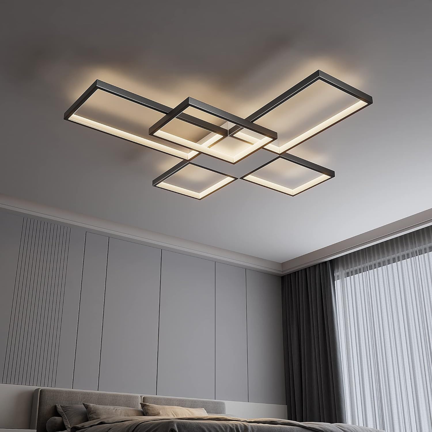 Modern Black Aluminum LED Square Ceiling Light with Remote