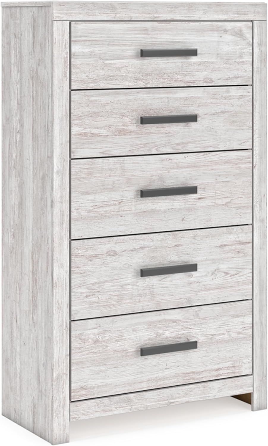 Whitewash Transitional 5-Drawer Chest with Black Handles