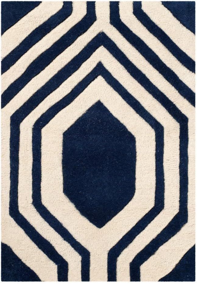 Handmade Blue Wool Tufted Rectangular Area Rug, 5' x 8'