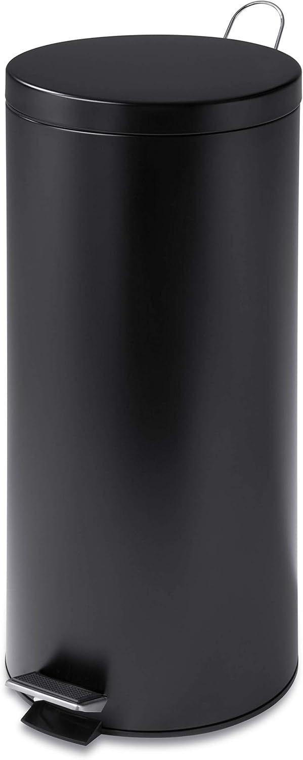 Black Stainless Steel Round Step-On Trash Can, 8 Gallon