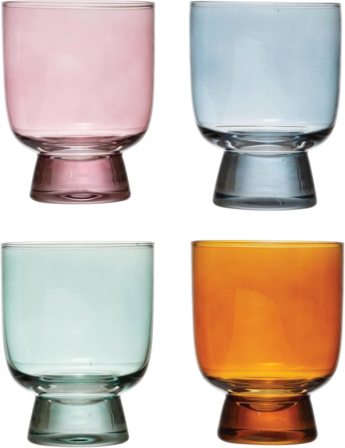 Creative Co-Op Multicolor Glass Water Tumblers, Set of 4