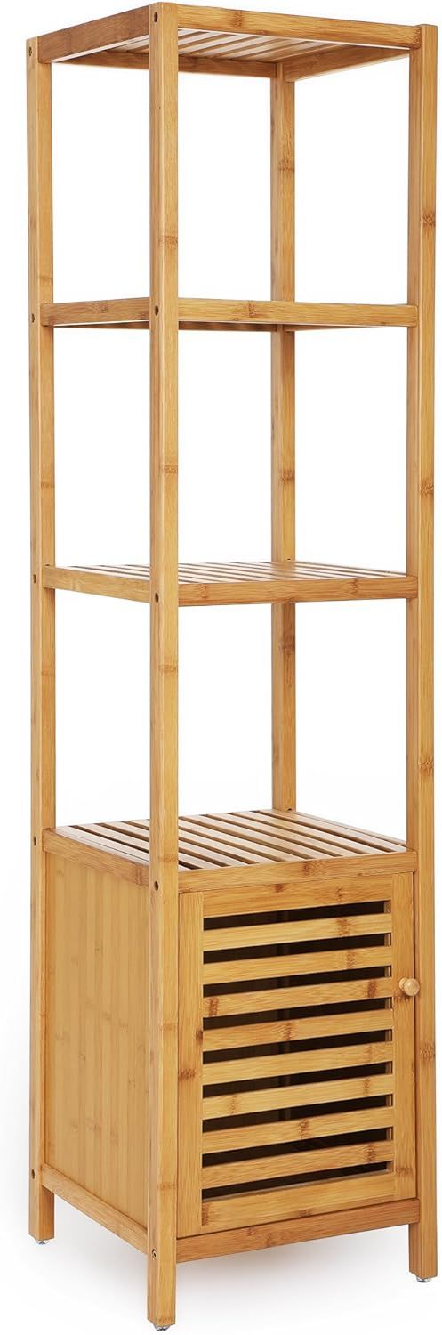 Natural Bamboo 4-Tier Corner Bathroom Storage Shelf