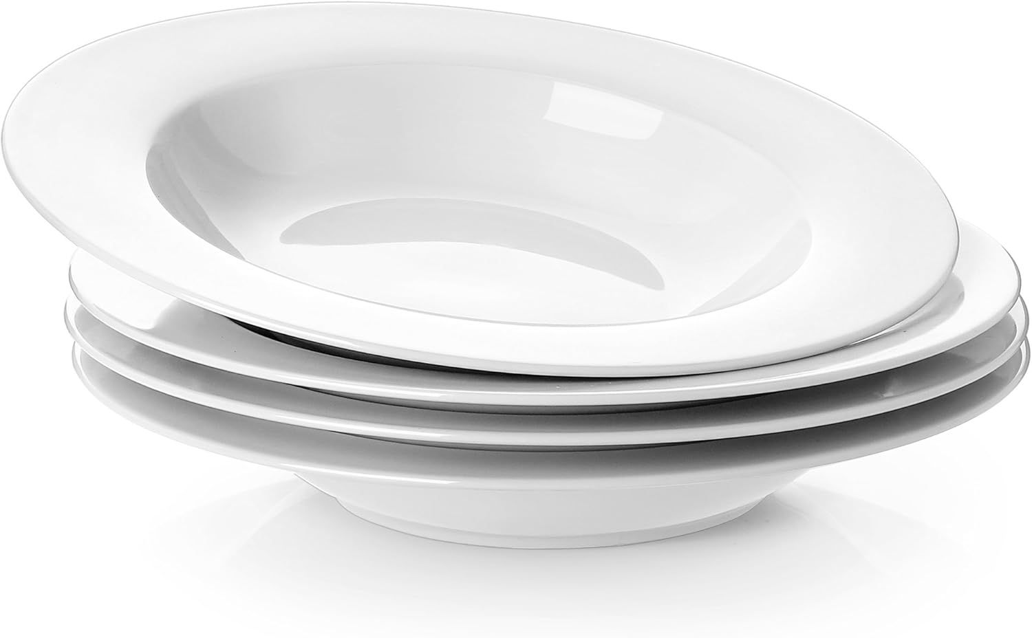 White Porcelain 8.25" Round Soup and Pasta Bowls, Set of 4